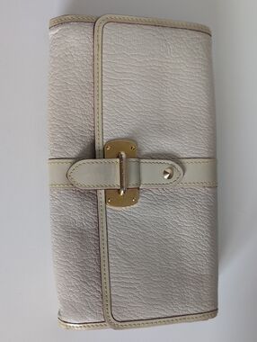 Louis Vuitton Cream Leather Fold-Over Wallet with Gold Hardware